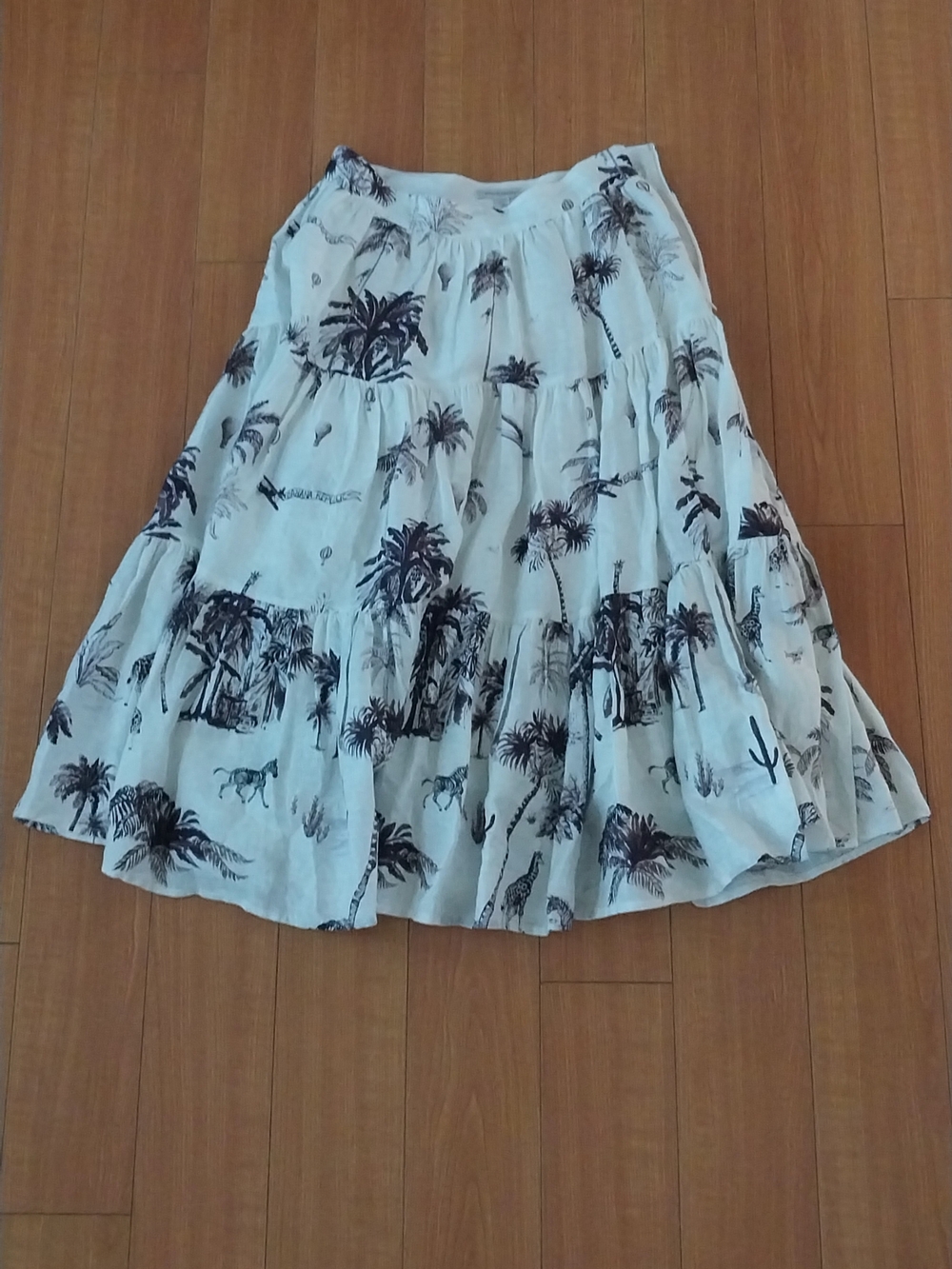 Banana Republic Brown Ivory Tiered Midi Skirt Palm Print Sz 10P